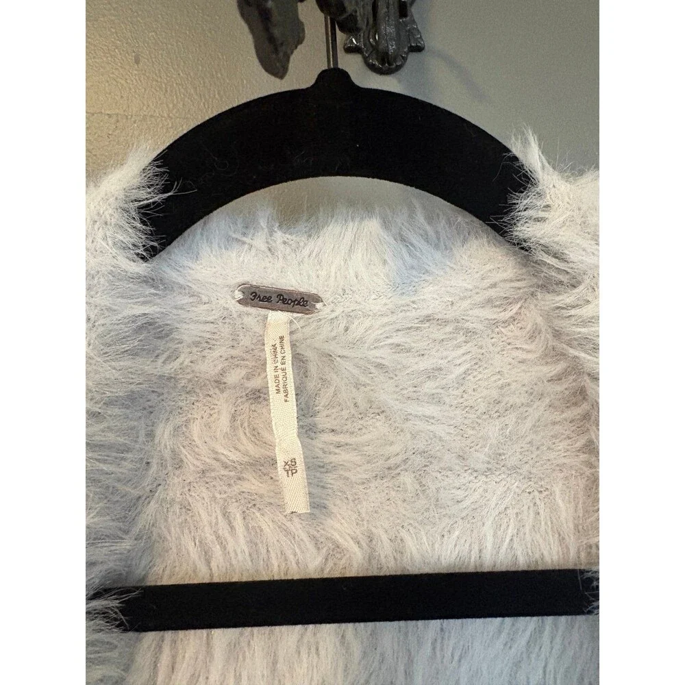 FREE PEOPLE size XS silver gray Faux Fur Cardi Sweater Cardigan Silver $148.